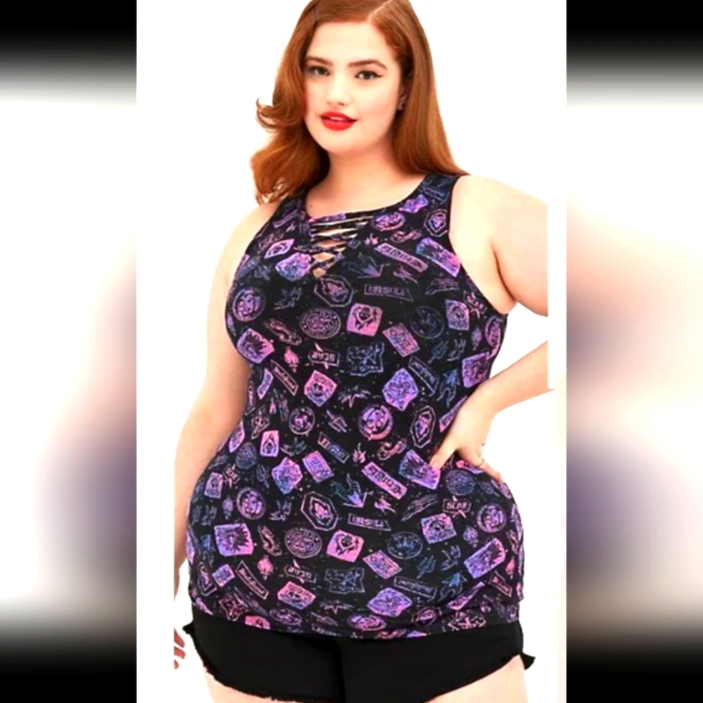 Torrid 00X Disney Villains Evil Queen Ursula Cruella Lace Up Foxy Tank Top
